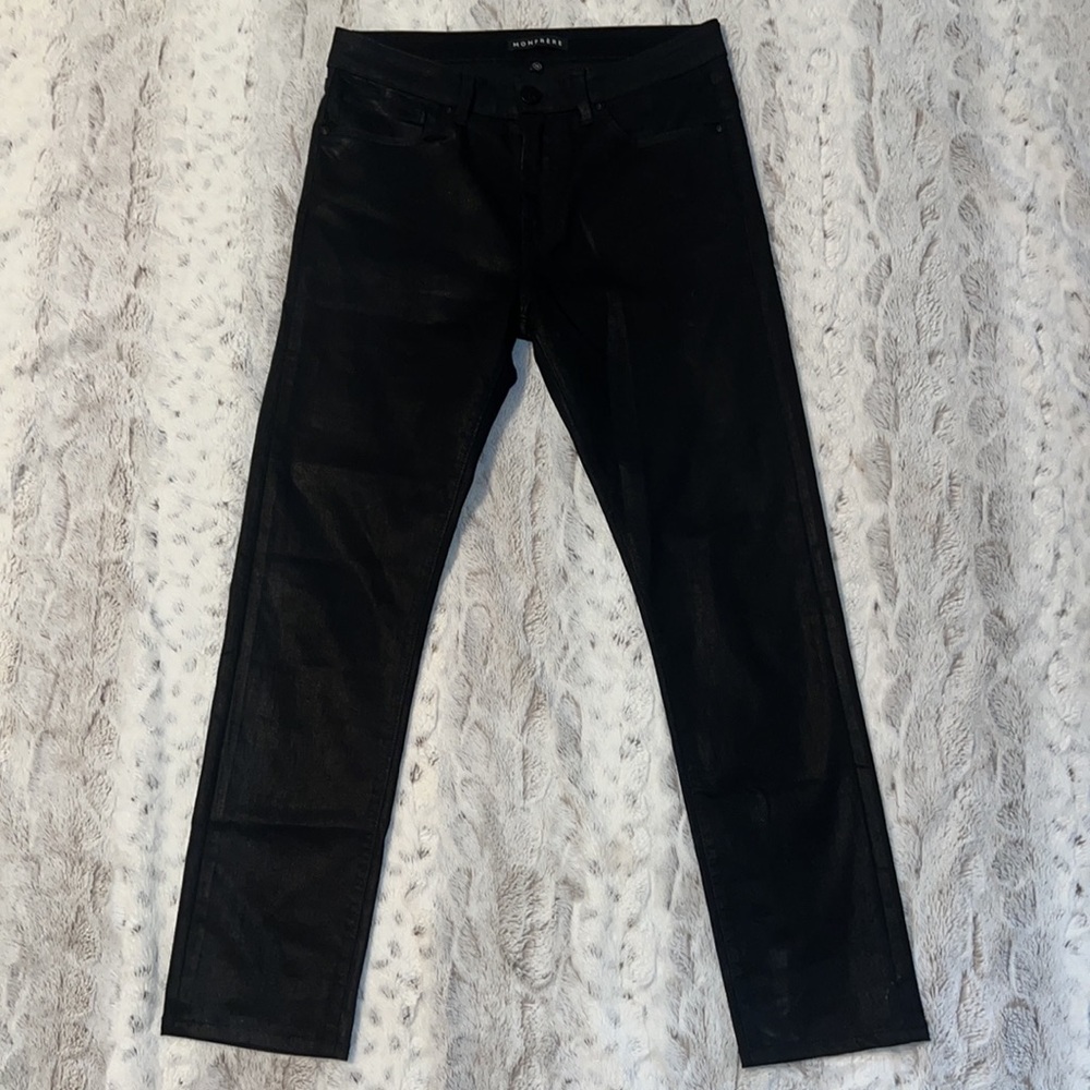 Monfrère Greyson Noir Coated Japanese Black Slim Denim Men Sz 31 - Picture 3 of 14